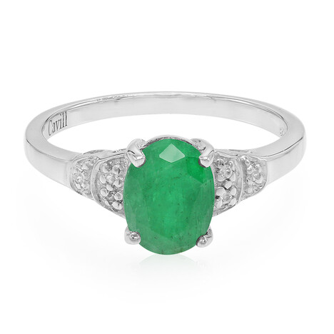 Anello placcato in platino con Smeraldo Bahia