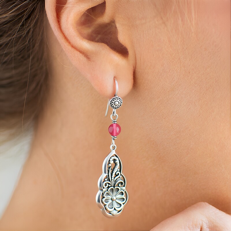 Zilveren oorbellen met rhodonieten (Desert Chic)