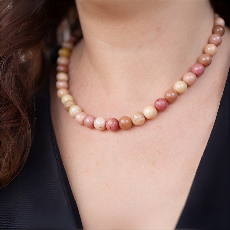 Zilveren halsketting met rhodonieten