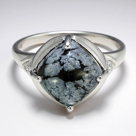 Anello in argento con Ossidiana Fiocco di Neve
