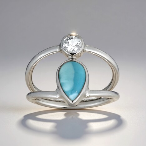 Anello in argento con Larimar (Bali Barong)