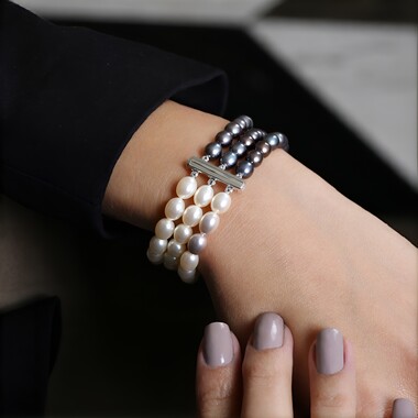 Brazalete en plata con Perla blanca Freshwater