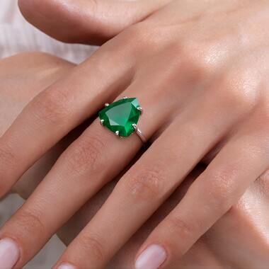 Bague en argent et Calcédoine verte