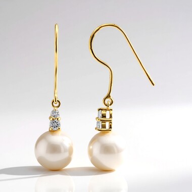 9K White Freshwater Pearl Gold Earrings (TPC)