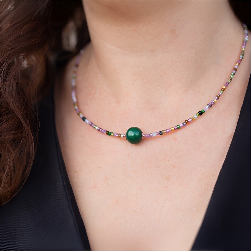 Zilveren halsketting met een Nefriet (MONOSONO COLLECTION)