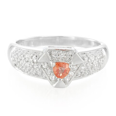 Anello placcato in platino con Zaffiro Padparadscha