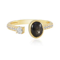 Zilveren ring met een zwarte ster saffier (de Melo Essence)