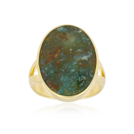 Zilveren ring met een versteend geopaliseerd hout (Bali Barong)