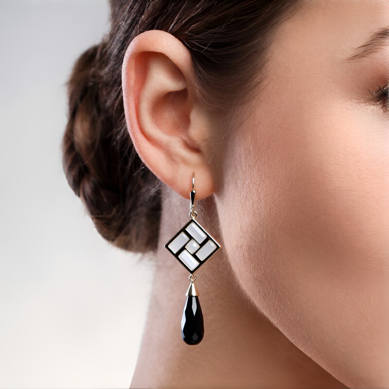 Boucles d'oreilles en argent et Onyx noir (KM by Juwelo)