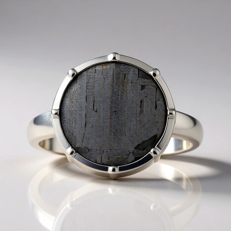 Anello in argento con Meteoriti di Aletai