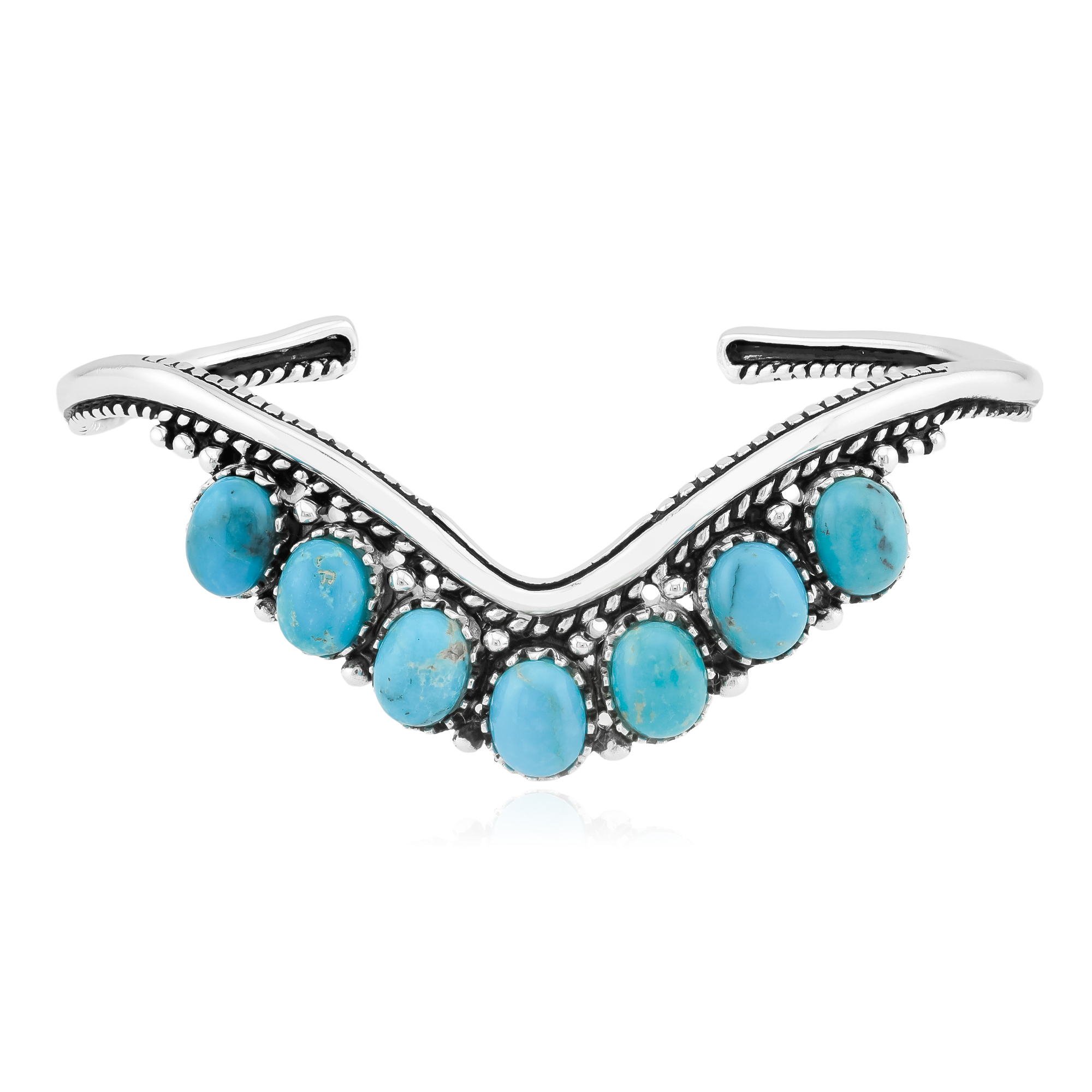 Bracciale Argento 925 Con Turchese Lab-Created - Fatto A Mano India, Taglia Regolabile 7-8" - 4