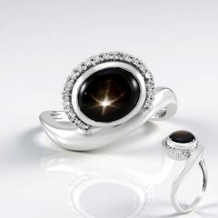 Zilveren ring met een zwarte ster saffier (de Melo Essence)