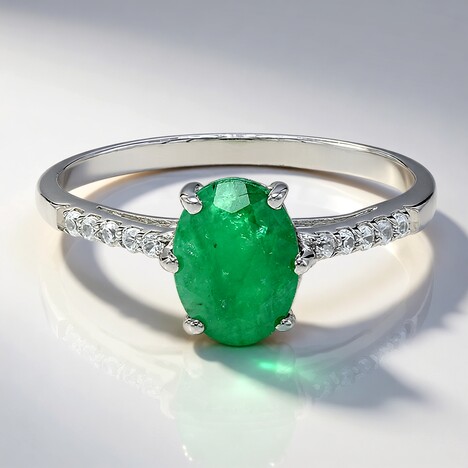Anello placcato in platino con Smeraldo Bahia