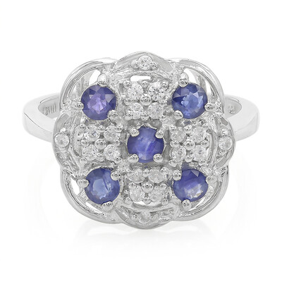 Anello placcato in platino con Zaffiro Kanchanaburi