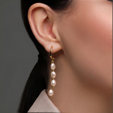 Orange Freshwater Pearl Silver Earrings (TPC)