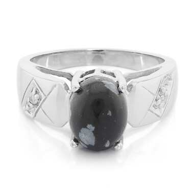 Anello in argento con Ossidiana Fiocco di Neve