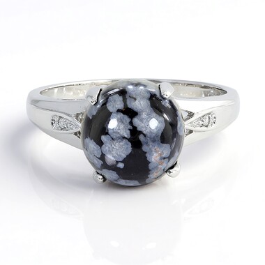 Zilveren ring met een sneeuwvlokken obsidiaan