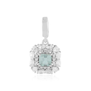 Zilveren hanger met een Paraiba kleurige smaragd