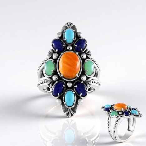 Anello in argento con Conchiglia di Ostrica Spinosa Arancione (Desert Chic)