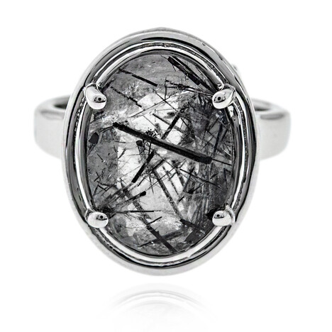Zilveren ring met een zwarte rutielkwarts