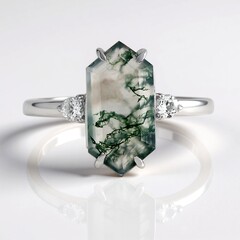 Bague en argent et Agate mousse