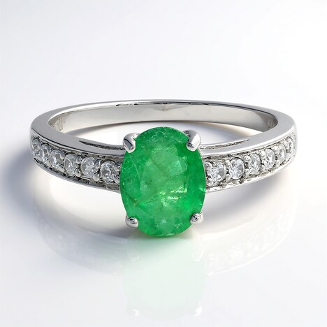 Anello placcato in platino con Smeraldo Bahia