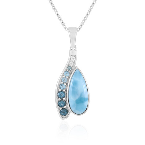 Zilveren halsketting met een larimar (KM by Juwelo)