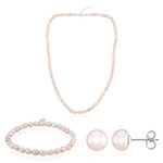 Zilveren set met Roze zoetwater kweekparels (TPC)