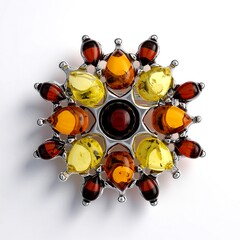 Spilla in argento con Ambra Baltica Cognac