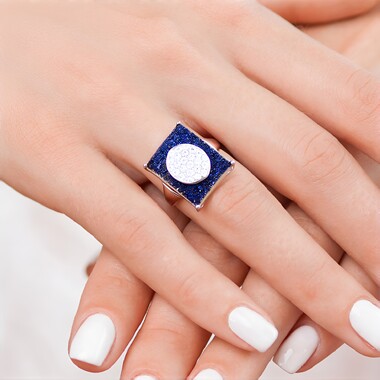Blauer Glitzer-Achat-Silberring