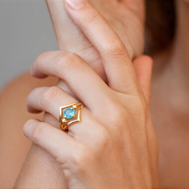 Pierścionek ze złota - Apatyt Paraiba (Adela Gold)