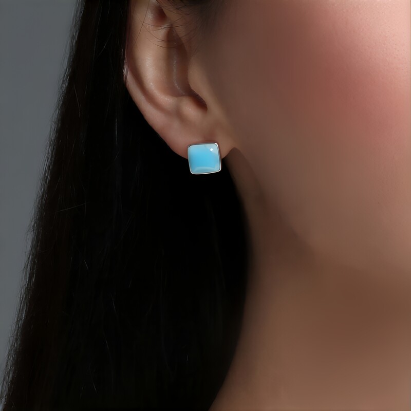 Kolczyki ze srebra rodowanego - Larimar