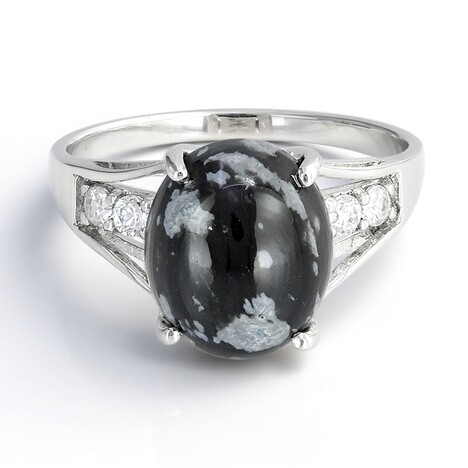 Anello in argento con Ossidiana Fiocco di Neve