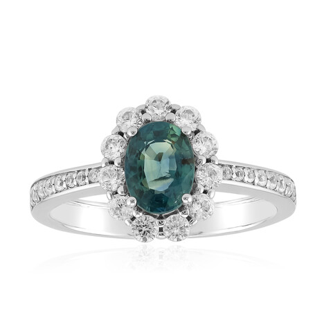 Zilveren ring met een Petrolkleurige saffier