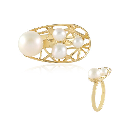 Weiße Süßwasserzuchtperlen-Silberring (Ornaments by de Melo)