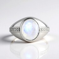 Anillo en plata con Piedra de Luna arcoíris