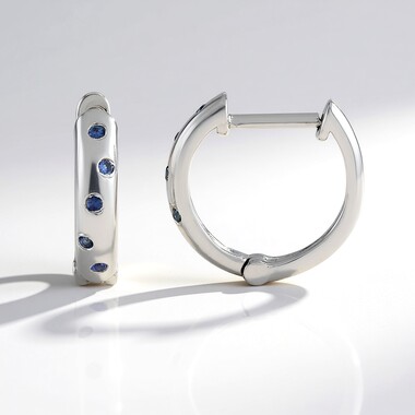 Kolczyki ze srebra platynowanego - Szafir niebieski cejloński