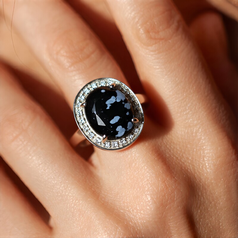 Schneeflocken-Obsidian-Silberring