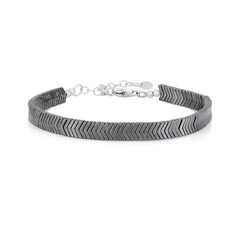 Schwarzer Hämatit-Silberarmband