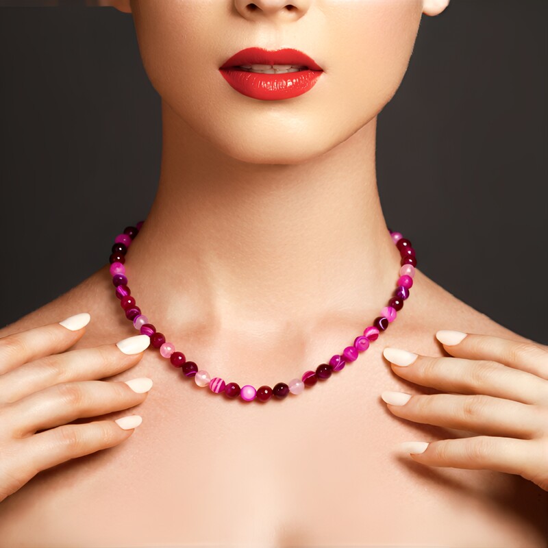 Collar en plata con Ágata rosa (Adela Silber)