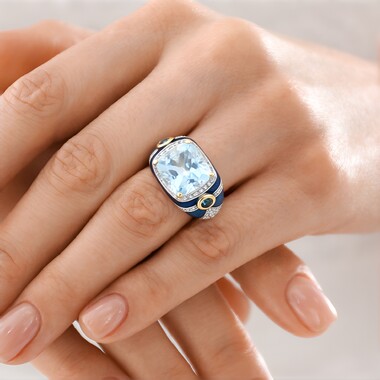 Pierścionek ze srebra pozłacanego - Topaz błękitny Sky Blue (Adela Silber)