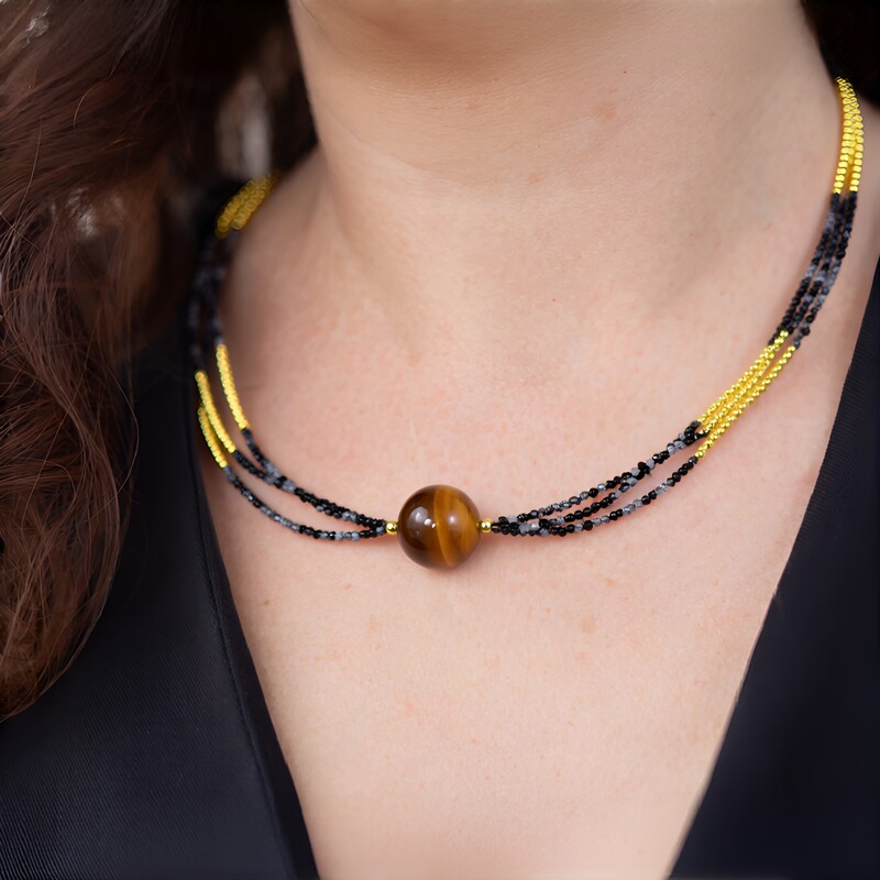 Collana in argento con Occhio di Tigre (Riya)