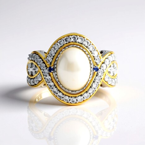 Anello in argento con Perla Mabe Bianca (Gems en Vogue)