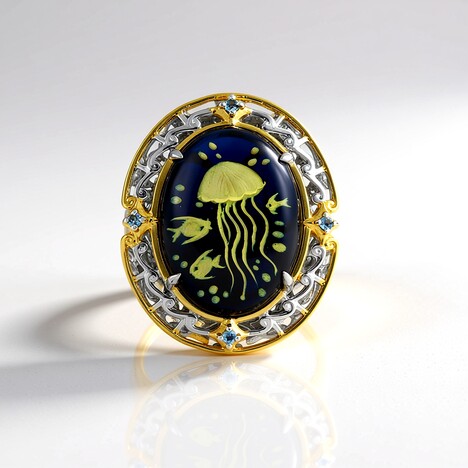 Anello in argento con Ambra Blu (Gems en Vogue)