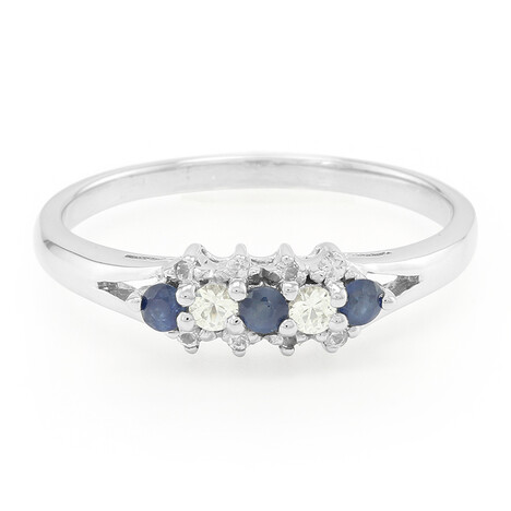 Anello in argento con Zaffiro Kanchanaburi e Zaffiro Bianco