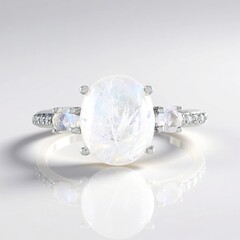 Anello in argento con Pietra di Luna Arcobaleno