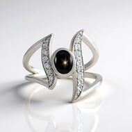 Bague en argent et Saphir étoilé noir (de Melo Essence)