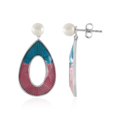 Boucles d'oreilles en argent et Perle blanche de culture d'eau douce (Adela Silber)