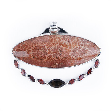 Pendentif en argent et Corail fossilisé