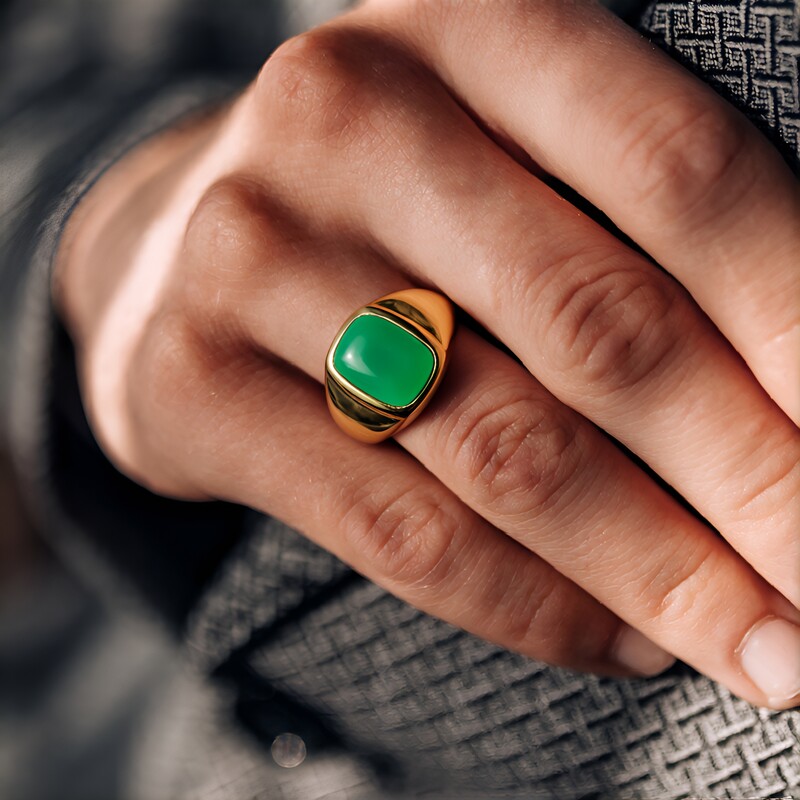 Zilveren herenring met een Groene onyx